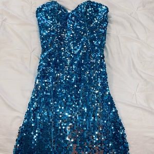 Alyce Paris Blue Sequin Strapless Prom Dress